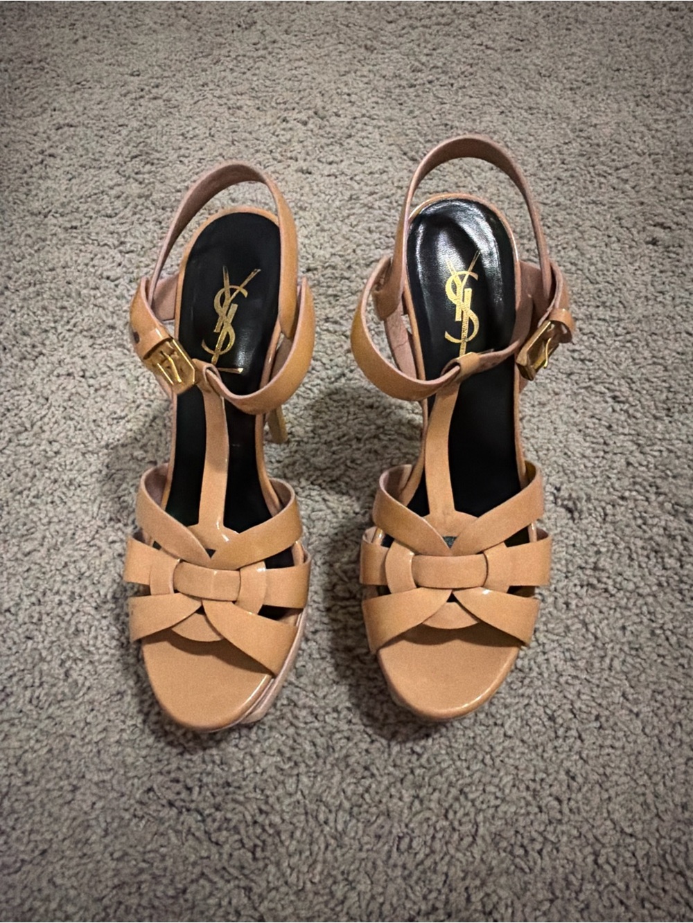 Yves Saint Laurent Tan Leather Woven Slingback Heels